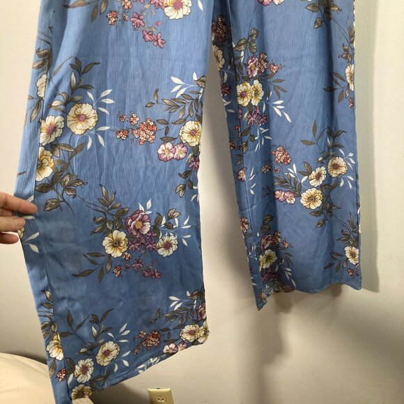 Womens Oddy Blue Floral Wide Leg Pants Blue L Polyester NWT - Picture 5 of 10